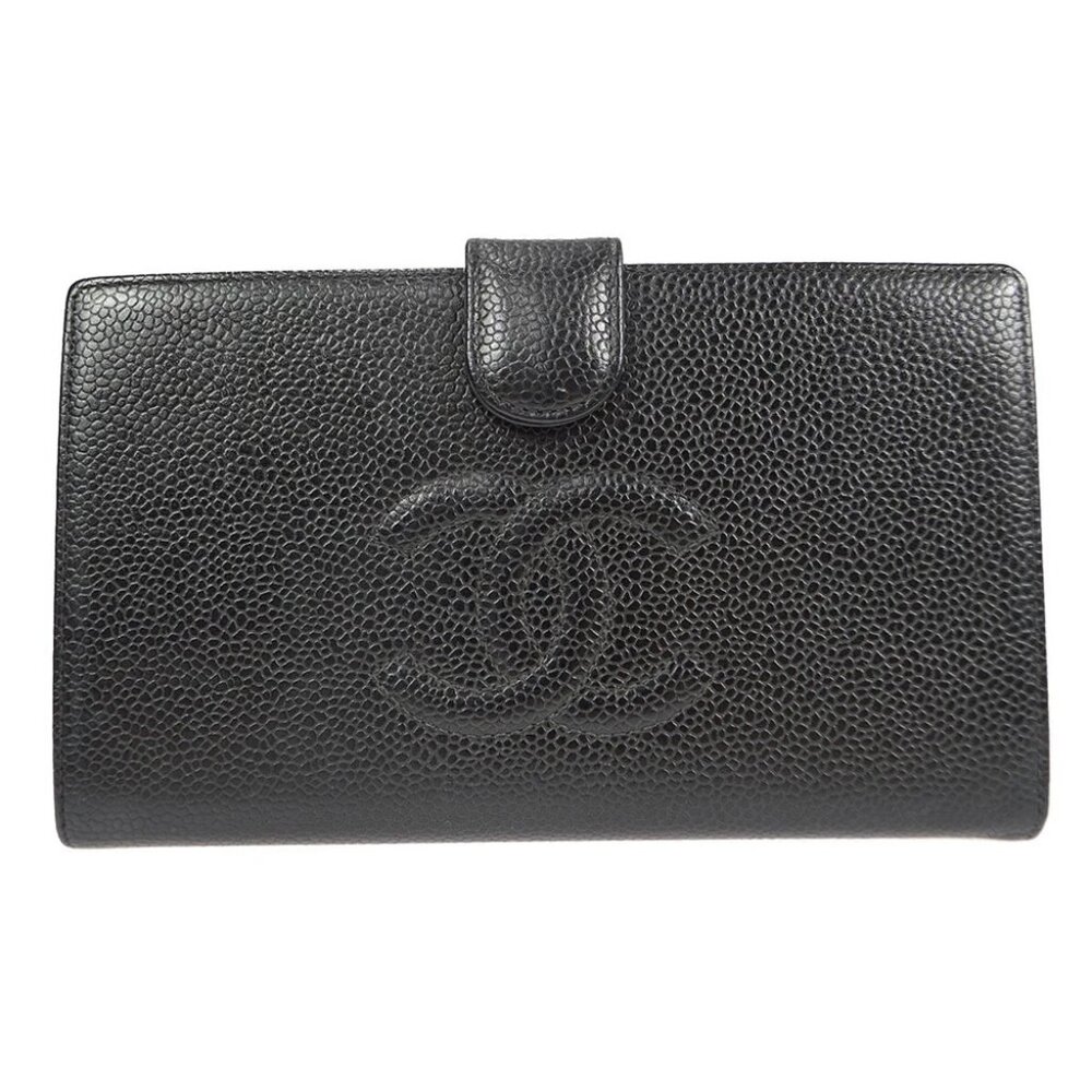 Chanel Long Bifold Wallet Purse Black Calfskin 99557